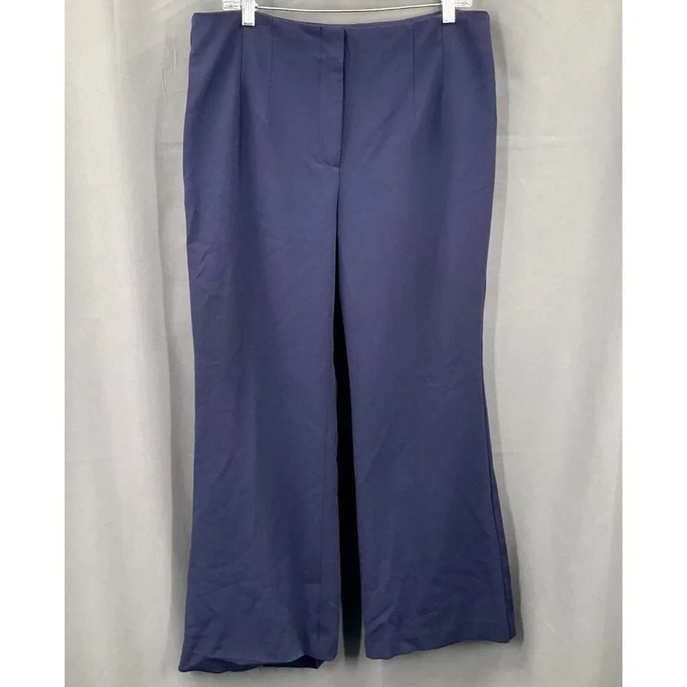 Talbots Dress Pants Women 14 Petite Blue Pockets Flare High Rise Career Casual*